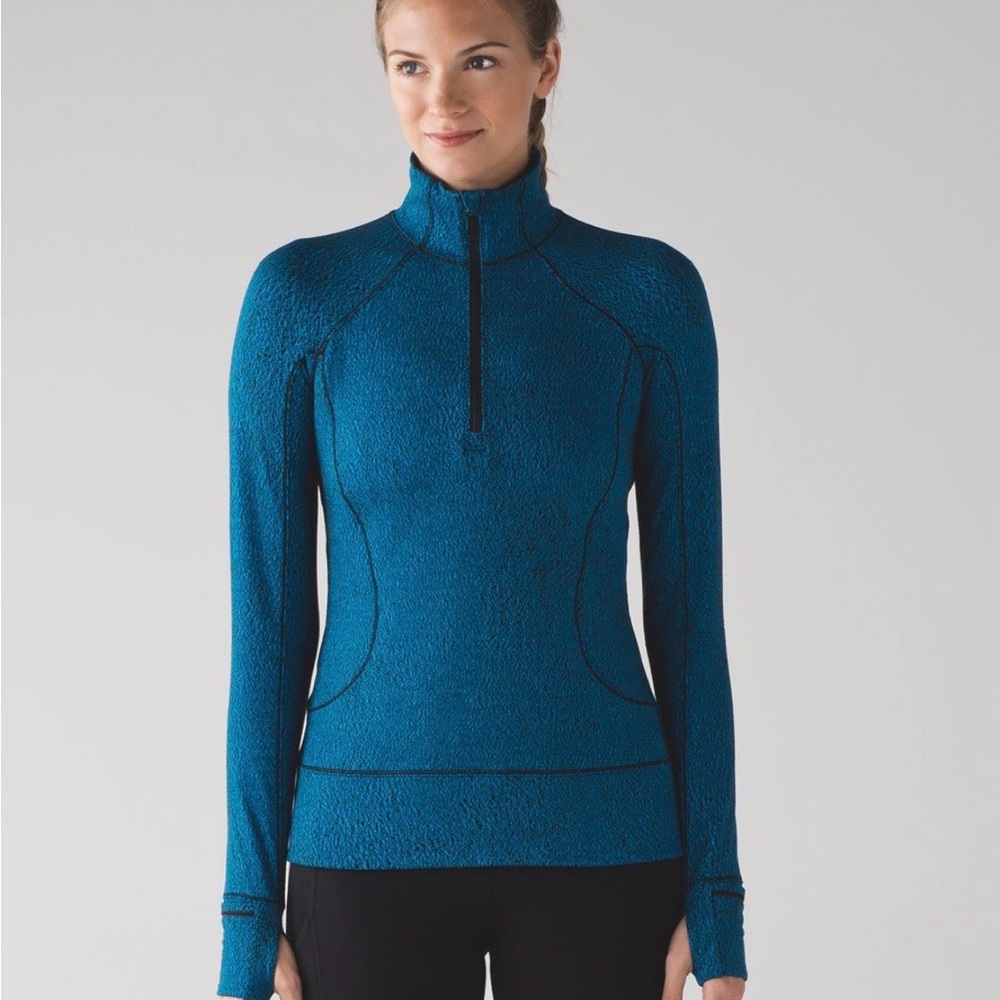 Lululemon Rush Hour 1/2 Zip Running Top Woman’s 2 Blue Spray Jacquard Pattern